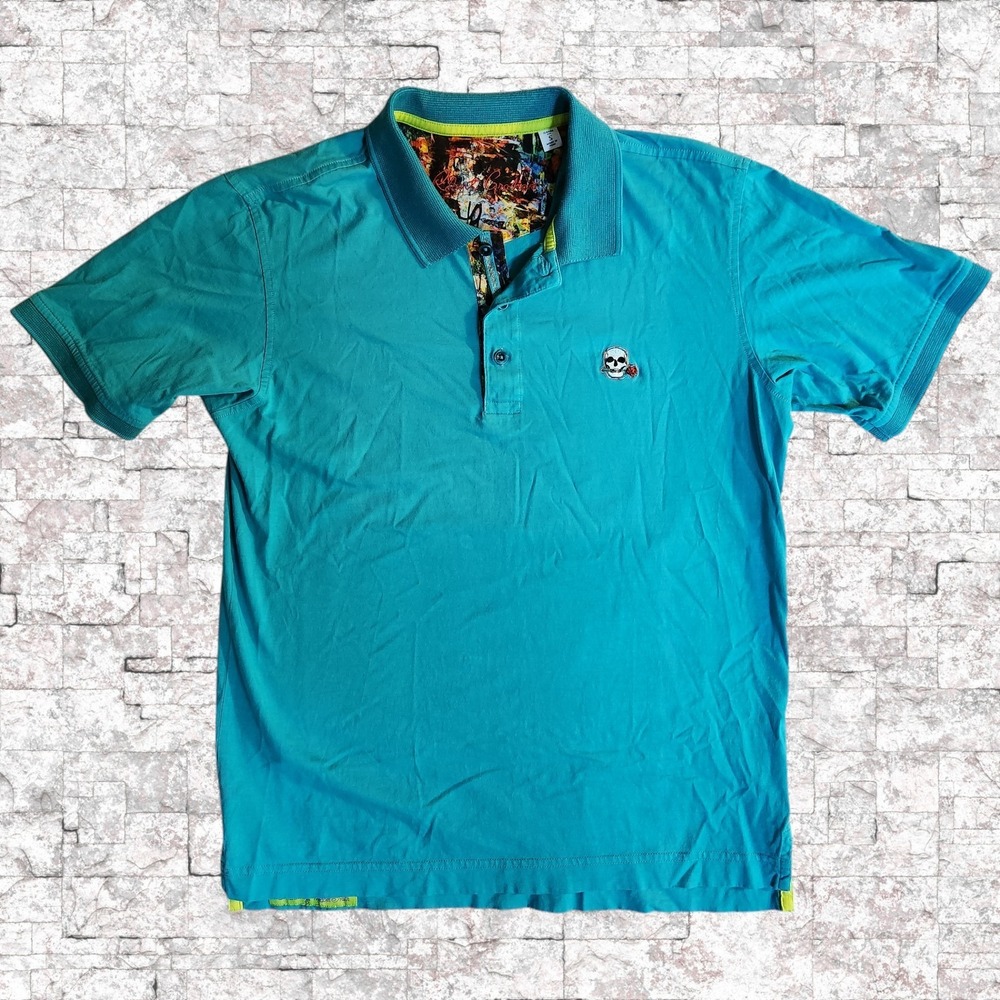Robert Graham Mens Archie Polo Shirt Blue Skull Rose Classic Fit Small